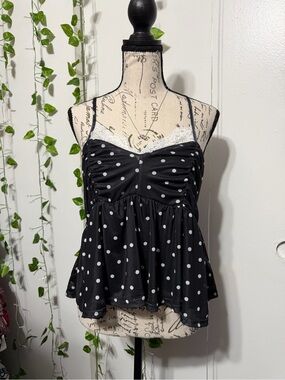 like an angel Black and White Polka Dot Lace-Trim Camisole